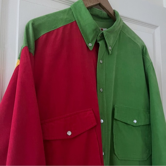 Vintage 90’s corduroy colourblock funky shirt, size Large - Picture 2 of 11